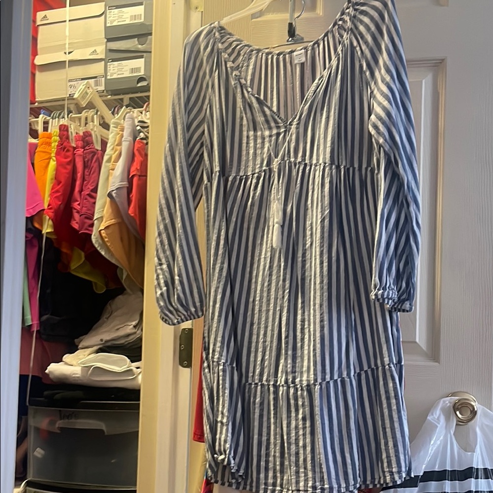 Blue and White Striped Dress